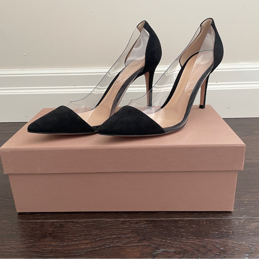 NIB Gianvito Rossi Plexi 85 Black Suede Pumps
